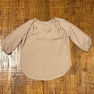 Pleione Chiffon Blouse Medium Taupe V-Neck 3/4 Sleeve Work Top